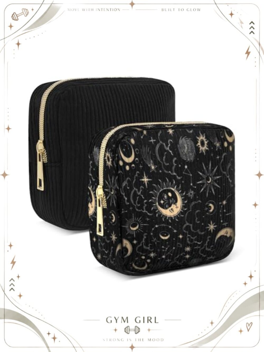 Corduroy Makeup Bag 2-Piece Travel Cosmetic Pouch Set Small Zip Case